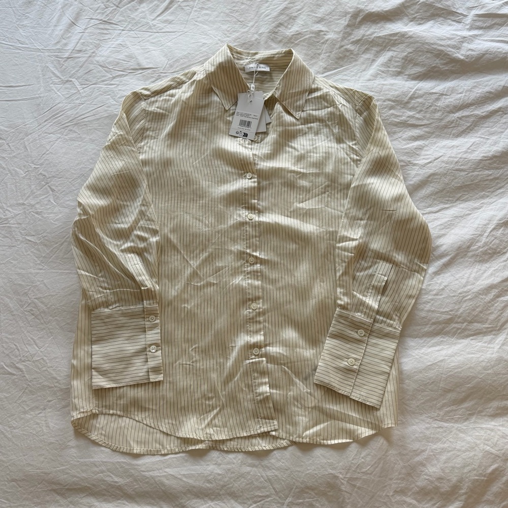 NWT Anine Bing Bridget Shirt in‎ Ivory & Black in XS - Picture 10 of 15